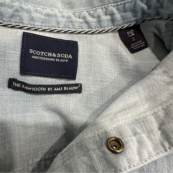 Scotch & Soda AMS BLAUW Sawtooth Snap Button Denim Shirt Small Blue Western READ - Picture 2 of 14
